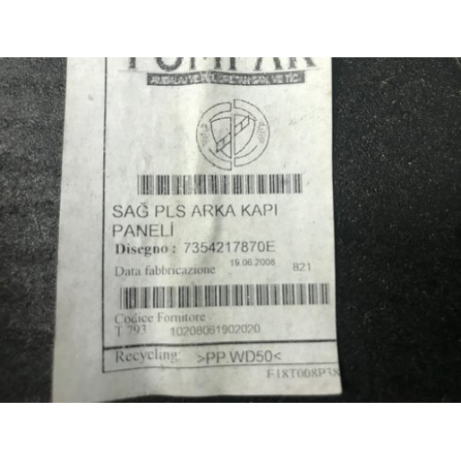 Карта двери раздвижной правой Fiat Doblo 2006- 735421787